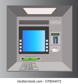 ATM machine with hand, payment and withdrawing money from credit card.