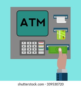 ATM machine with hand withdrawing money vector concept