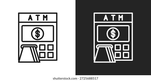 Atm Machine Icon In Black And White Line Style