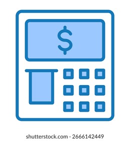 Ilustración vectorial de diseño de doble tono azul del icono de la máquina del cajero automático