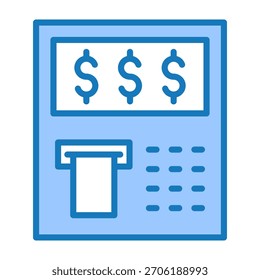 Ilustración vectorial de diseño de doble tono azul del icono de la máquina del cajero automático