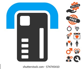 ATM Machine icon with bonus passion pictures. Vector illustration style is flat iconic elements for web design, app user interfaces.