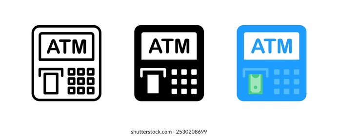 ATM machine icon. Cash dispenser banking symbol. Money withdrawal sign. Automated teller machine vector illustration. Electronic financial terminal with dollar bill pictogram isolated.