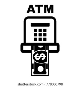 ATM machine icon. Cash payment. Flat vector cartoon illustration. Objects isolated on white background.