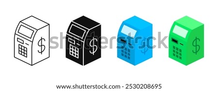 ATM machine icon. Cash machine vector illustration. Automated teller machine banking symbol. Money withdrawal sign. Payment terminal pictogram. Isometric ATM cash dispenser isolated concept.