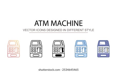 Diseño del icono de la máquina del cajero automático con la ilustración común del fondo blanco