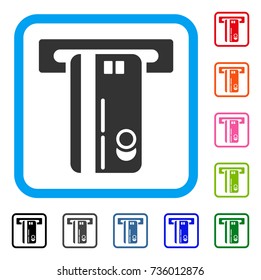 ATM Machine icon. Flat gray iconic symbol inside a light blue rounded square. Black, gray, green, blue, red, orange color versions of ATM Machine vector. Designed for web and software interfaces.