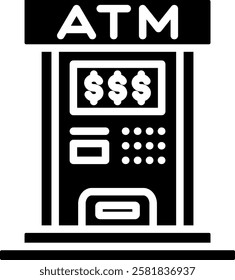 Atm Machine Icon Glyph Vector Illustration