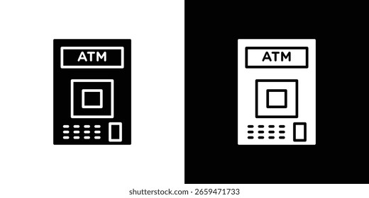Silueta aislada del icono de la máquina del cajero automático en el fondo blanco. Ilustración vectorial.