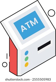 An ATM machine icon in isometric perspective, representing quick access to cash anytime and anywhere.