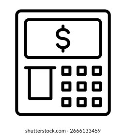 Ilustración vectorial de diseño de línea de icono de máquina de cajero automático