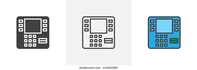 ATM machine icon. Line, glyph and filled outline colorful version, Automated teller machine outline and filled vector sign. Symbol, logo illustration. Different style icons set. Pixel perfect vector