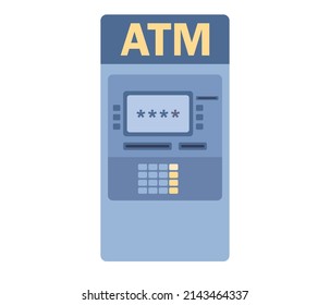 ATM machine icon. Payment, withdrawing money, credit card, cash, banking concept. Vector flat illustration
