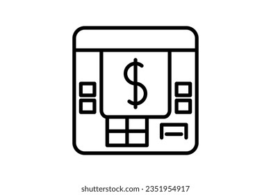 Geldautomatensymbol. Symbol im Zusammenhang mit Kredit und Darlehen. geeignet für Web-Site-Design, App, Benutzeroberflächen, druckbare etc. Line-Icon Stil. Einfaches Vektordesign bearbeitet