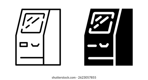 ATM machine icon with screen and card slot. Linear and silhouette style.