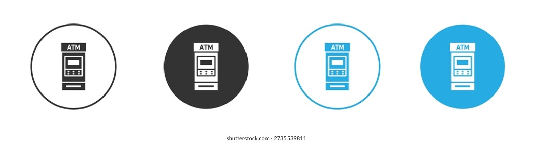 ATM machine icon set. Black solid flat doodle graphic design set
