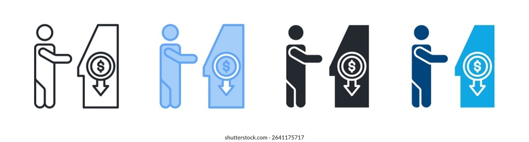 Atm Machine Icon Set Multiple Style. Design In Outline, Blue, Glyph, Dualtone