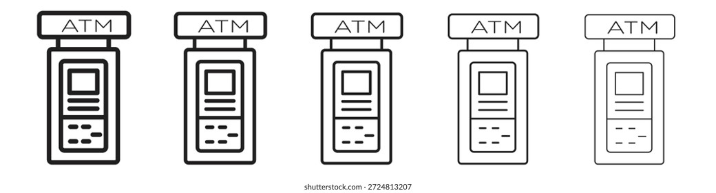 Icono de la máquina ATM. Estilo de contorno simple. Elementos gráficos.