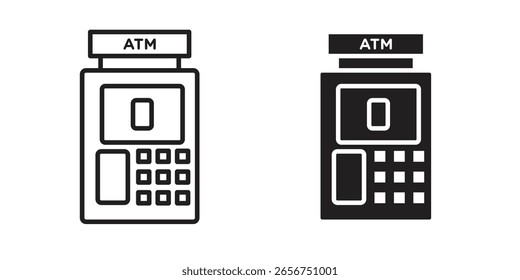 ATM machine icon symbol set in black. line and flat icons