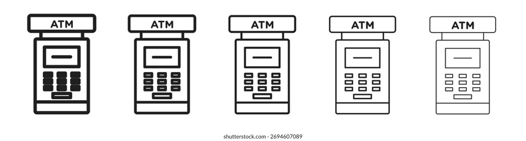 ATM machine icon symbols set. Editable stroke collection.