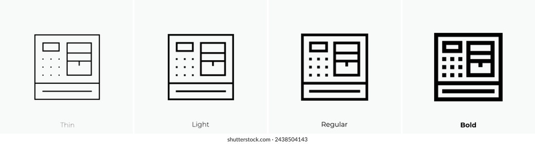 atm machine icon. Thin, Light Regular And Bold style design isolated on white background