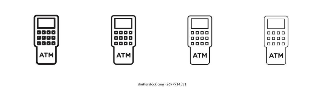 Ícone da máquina ATM. Design fino, leve, regular e negrito, isolado no fundo branco