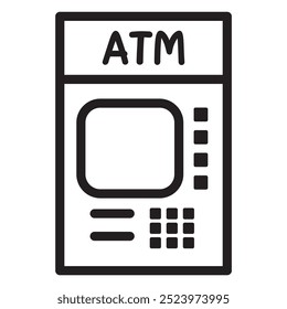 Ícone da máquina ATM em design gráfico de ilustração de vetor de estilo de linha fina