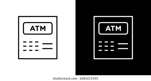 Símbolo de línea delgada del icono de la máquina del cajero automático sobre fondo blanco. Ilustración vectorial de trazo editable