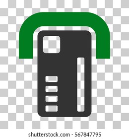 ATM Machine icon. Vector illustration style is flat iconic bicolor symbol, green and gray colors, transparent background. Designed for web and software interfaces.