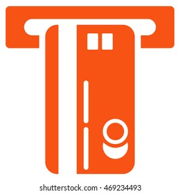 ATM Machine icon. Vector style is flat iconic symbol with rounded angles, orange color, white background.