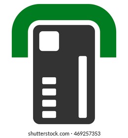 ATM Machine icon. Vector style is bicolor flat iconic symbol with rounded angles, green and gray colors, white background.