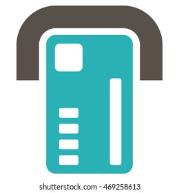 ATM Machine icon. Vector style is bicolor flat iconic symbol with rounded angles, grey and cyan colors, white background.