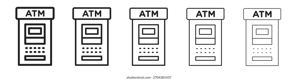 ATM machine iconBlack linear bold and thin strokes set