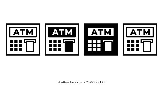 ATM Machine Icons Black and White Color Vector Design Illustration 