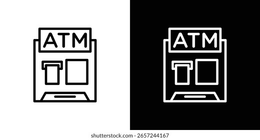 Iconos de la máquina del cajero automático en estilo de línea. Trazos editables en blanco y negro