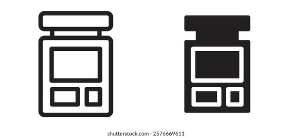 ATM machine icons in outline and stroke versions