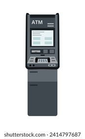 El cajero automático está aislado en un fondo blanco. Máquina de efectivo. Tecnología bancaria.