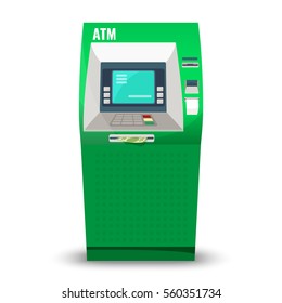 Atm machine isolated on white background. Automatic teller machine, automated banking machine cash machine or cashpoint, cashline minibank, or bankomat electronic telecommunications device vector