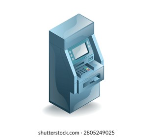 ATM Machine Isometric Illustration Automated Teller Banking Technology Concept