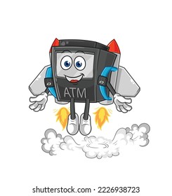 el cajero automático con mochila de jetpack. vector de dibujos animados