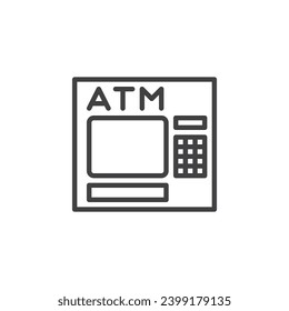 ATM Machine line icon. Cash withdrawal linear style sign for mobile concept and web design. Automated teller machine outline vector icon. Symbol, logo illustration. Vector graphics