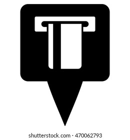 ATM Machine Map Pointer icon. Vector style is flat iconic symbol with rounded angles, black color, white background.
