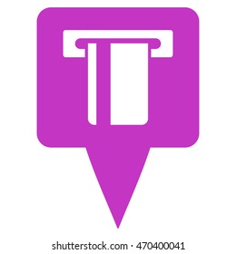 ATM Machine Map Pointer icon. Vector style is flat iconic symbol with rounded angles, violet color, white background.