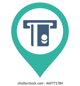 ATM Machine Marker icon. Vector style is bicolor flat iconic symbol with rounded angles, cobalt and cyan colors, white background.