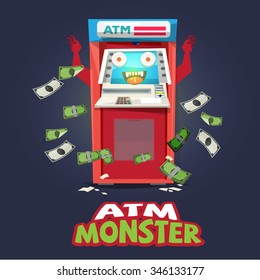 ATM Machine monster character design - vector illustration