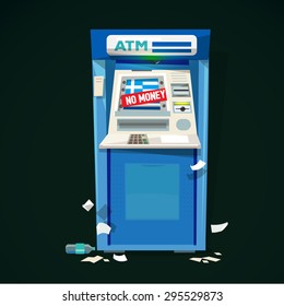 atm machine with no money sign. greece financial crisis - vector illustration