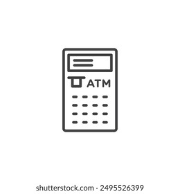 Icono de cajero automático con contorno aislado sobre fondo blanco