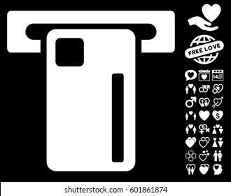 ATM Machine pictograph with bonus romantic clip art. Vector illustration style is flat iconic symbols on white background.