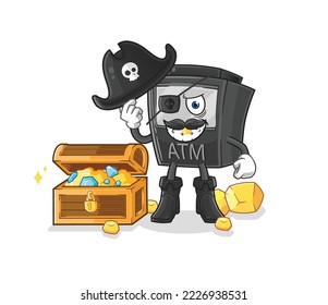 the ATM machine pirate with treasure mascot. cartoon vector