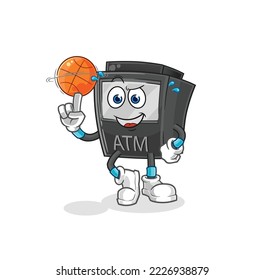Geldautomat, der Basketballmaskotte spielt. Cartoon-Vektorgrafik